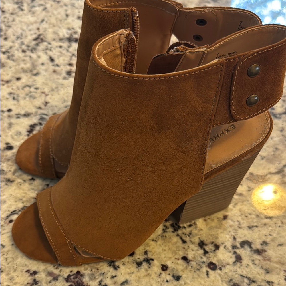Women's Tan Peep-Toe Ankle Boots